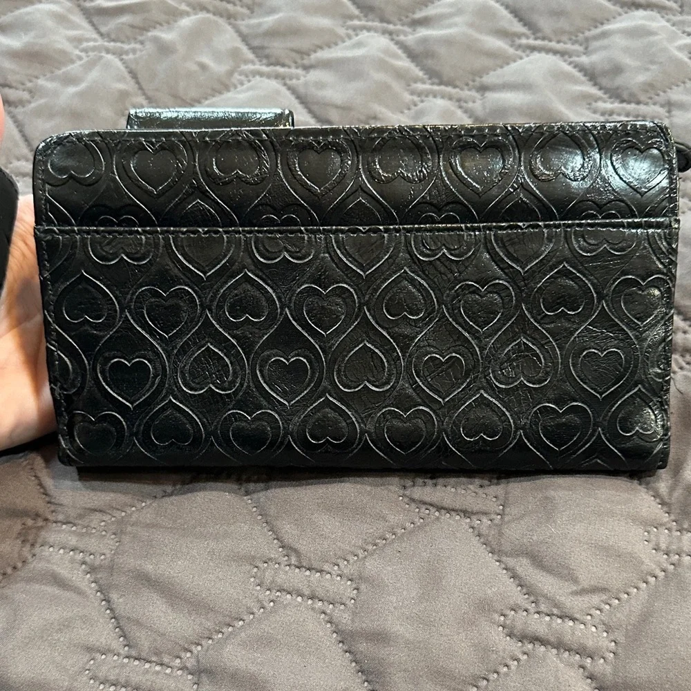 Black Heart-Embossed Women's Wallet with Heart Charm